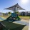 Modern playground with slides and climbing structures designed for young children